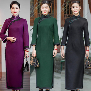 秋冬真丝羊毛开襟盘扣高档复古贵气质优雅款 华族经典 旗袍女新中式