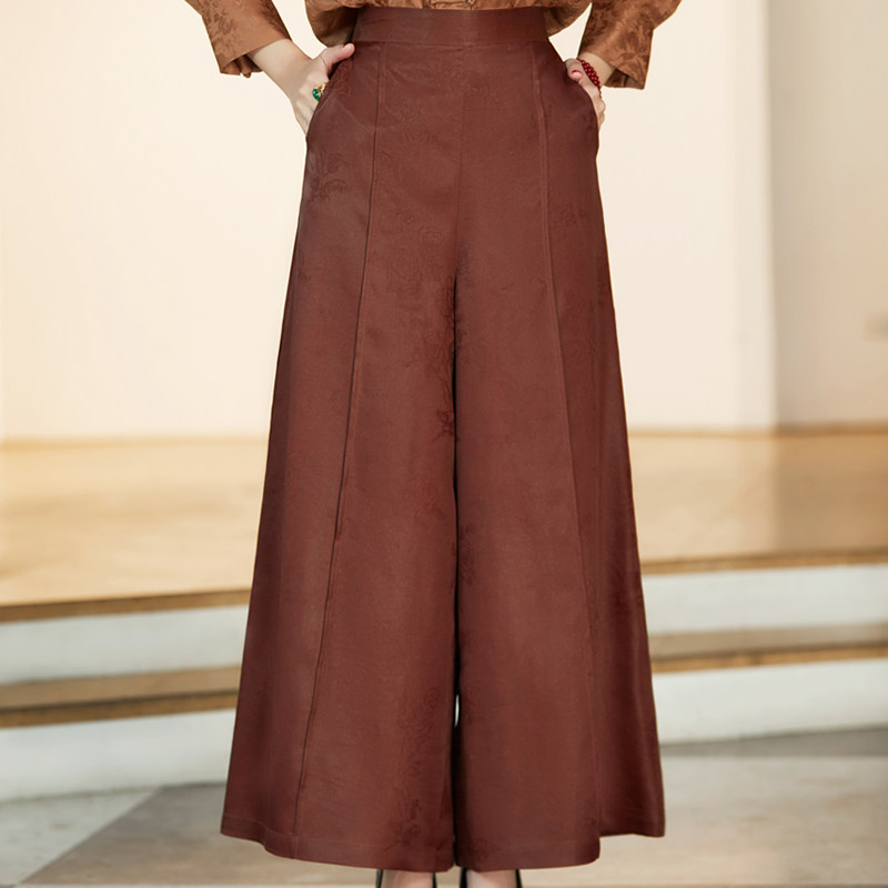 华族经典香萱真丝红云纱高端垂感休闲裤新款直筒宽松阔腿裤长款女