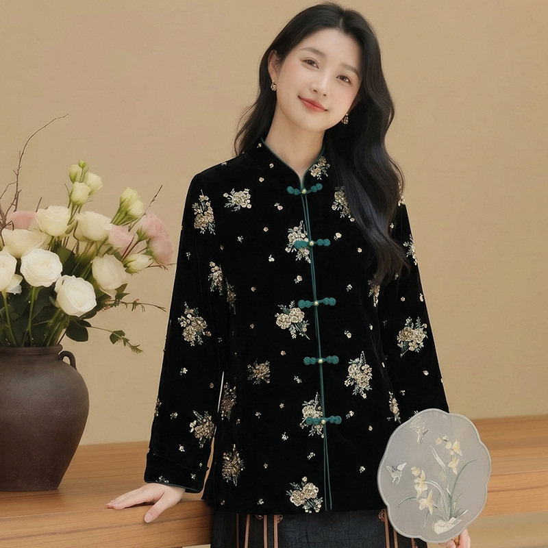 华族经典唐装中国风女装手工钉珠