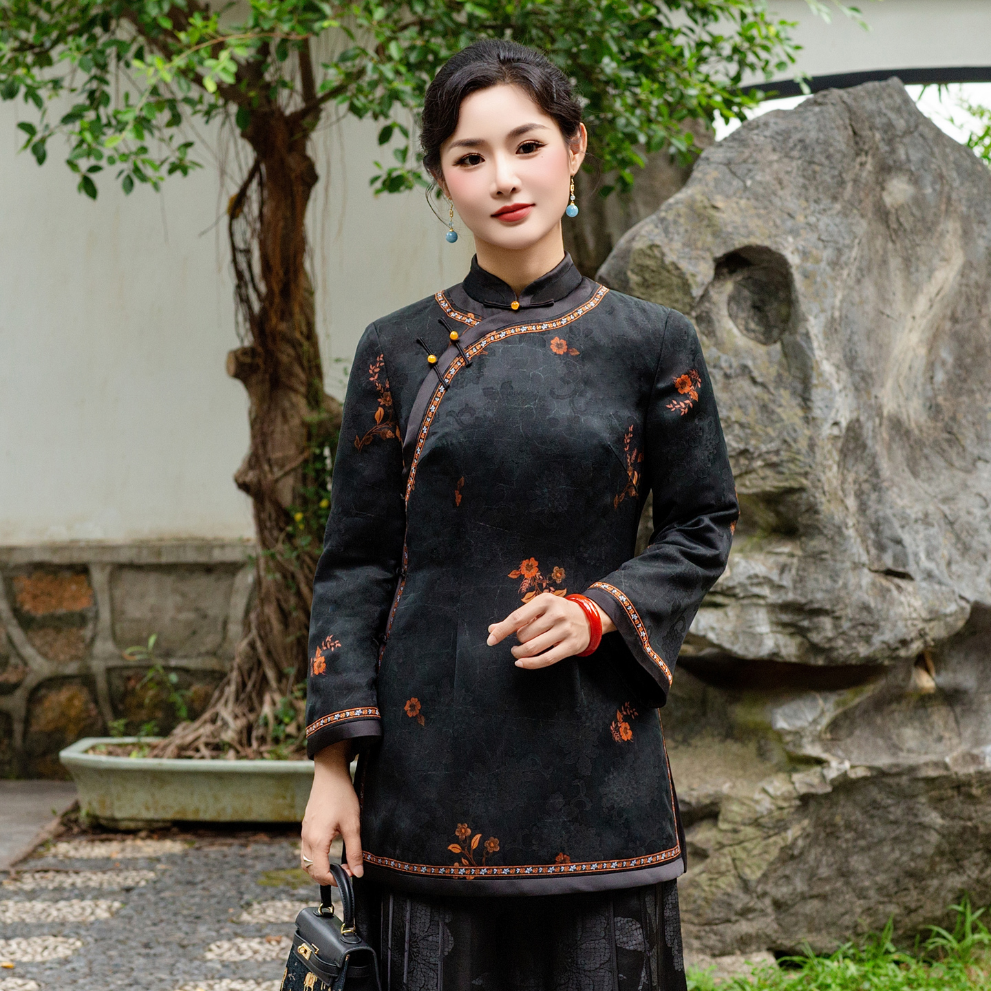 华族经典新中式唐装女香云纱夹棉