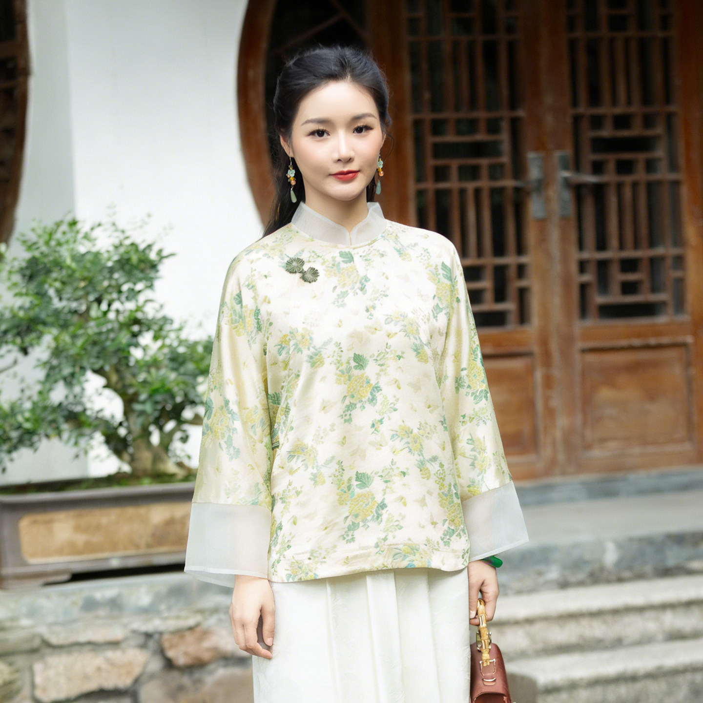 华族经典唐装女新中式桑蚕丝复古中国风优雅时尚文艺唐装上衣女夏