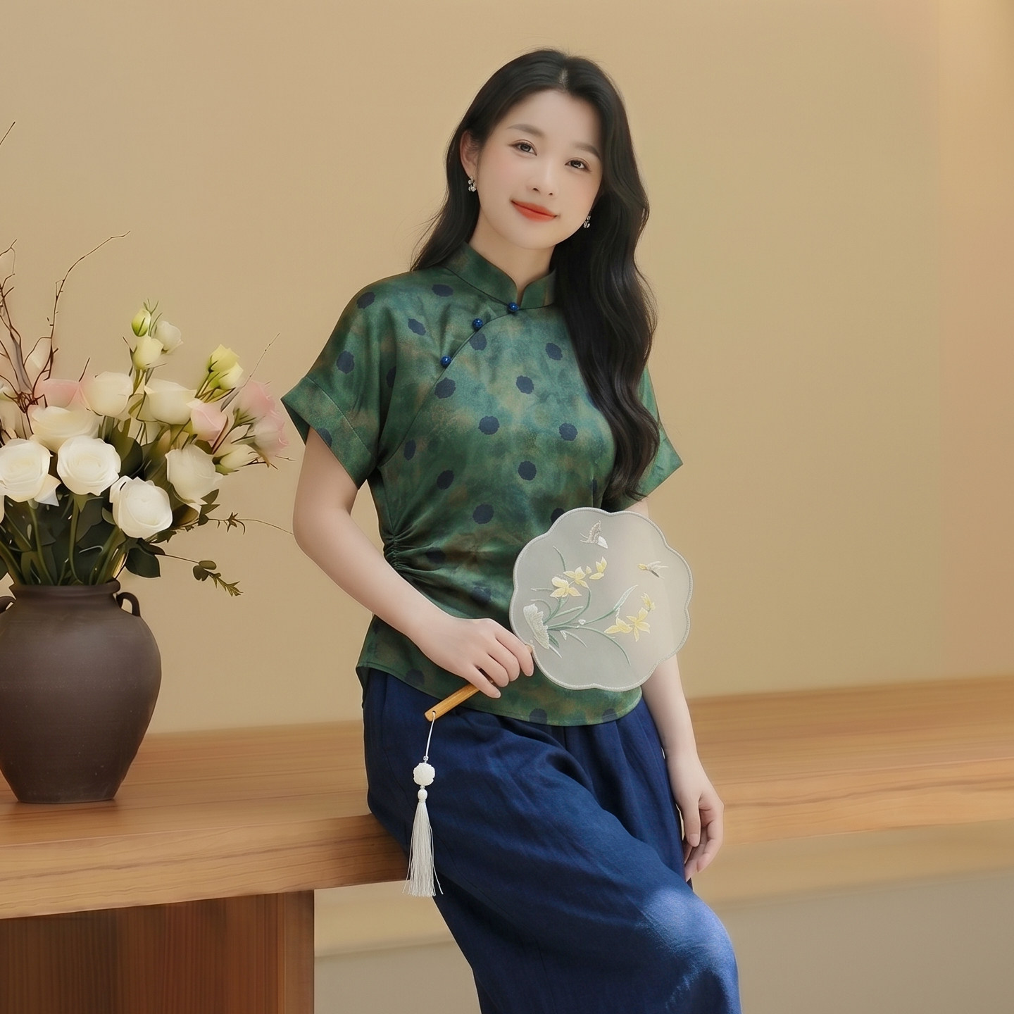 华族经典改良唐装女立领宽松高端真丝香云纱老缎新中式上衣女装夏