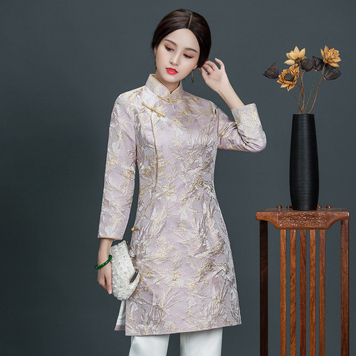 华族经典改良版唐装上衣女士秋季中式复古民国风开襟中长款旗袍