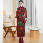 真丝香云纱高端名牌妈妈长款 如意袖 优雅袍 红袭衣 华族经典