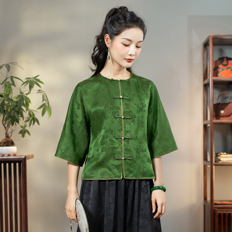 CHINESE CLASSIC MULBERRY SILK RED CLOUD YARN RETRO CHINESE STYLE HIGH-END JACKET WOMENS CARDIGAN TANG JACKET CUI YU