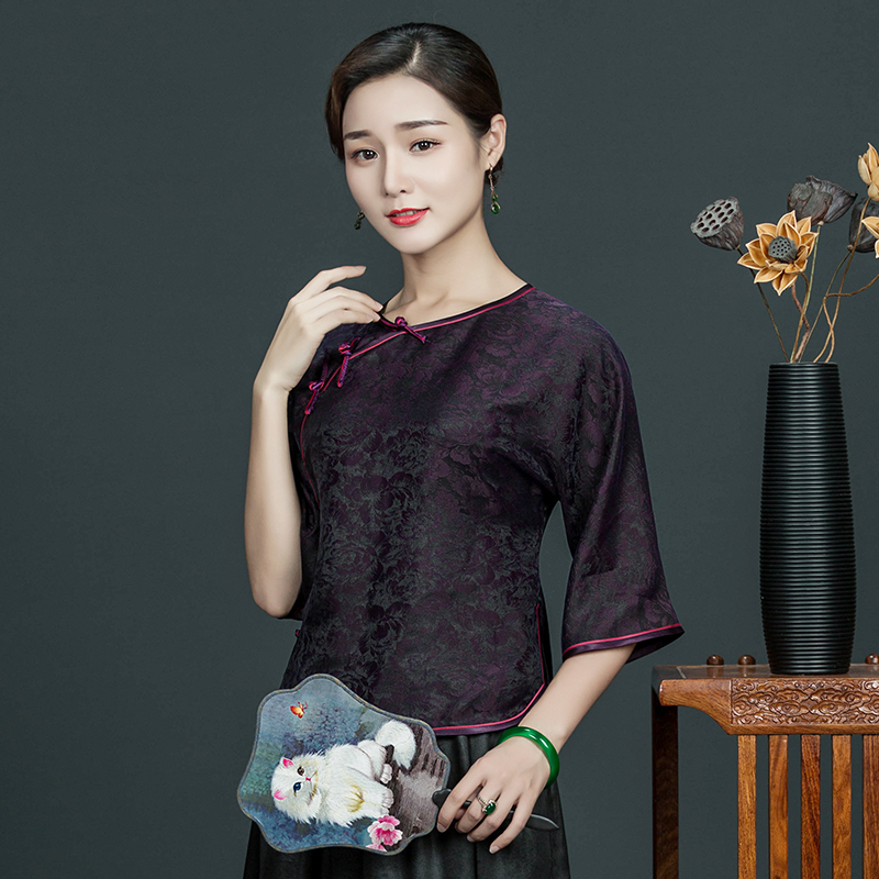 香云纱改良圆领旗袍上衣