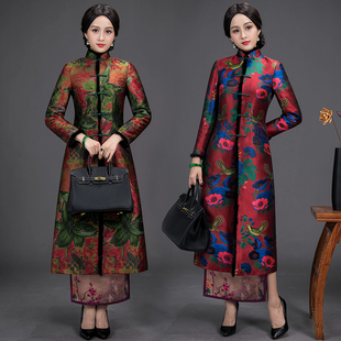 旗袍外套冬2025新款改良夹棉加厚长袖貂毛领唐装大衣风衣女中长款