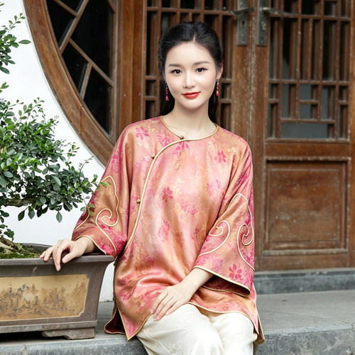 新中式桑蚕丝唐装上衣女夏