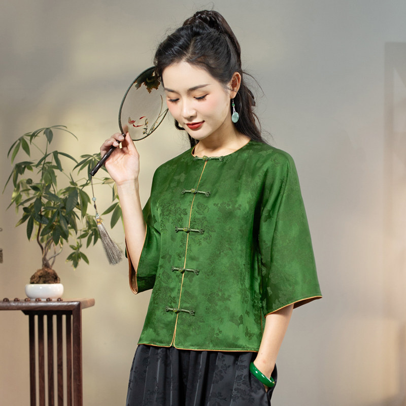 CHINESE CLASSIC MULBERRY SILK RED CLOUD YARN RETRO CHINESE STYLE HIGH-END JACKET WOMENS CARDIGAN TANG JACKET CUI YU