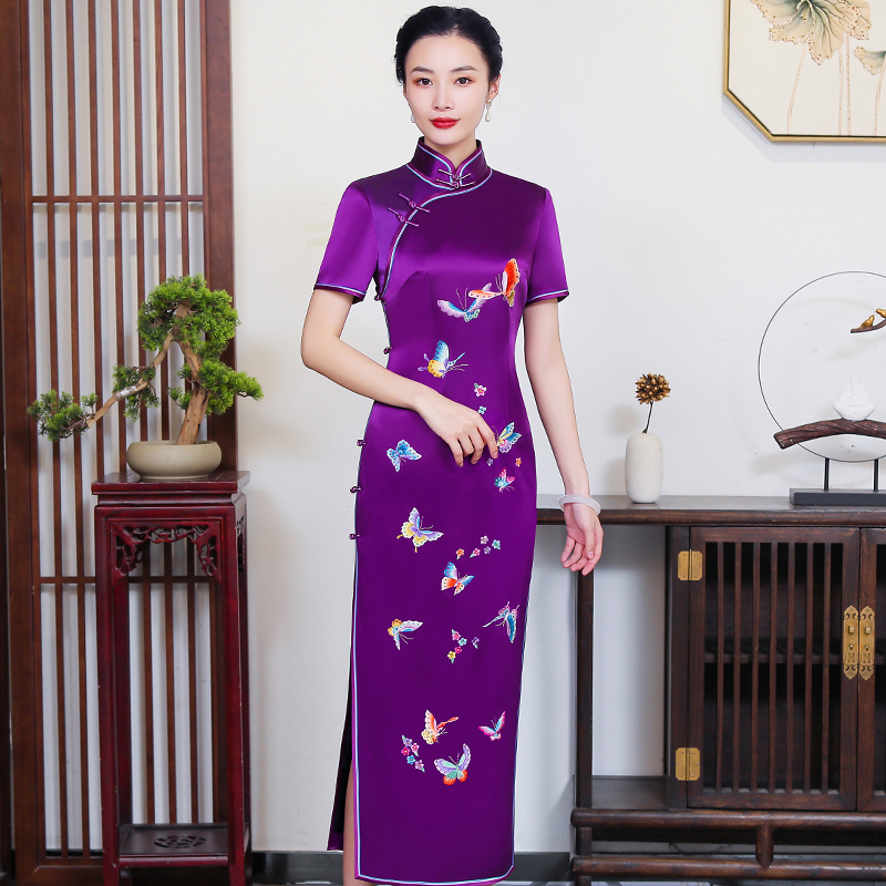 华族经典手推绣复古风旗袍可定制