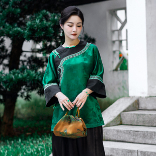 华族经典真丝香云纱复古新中式唐装上衣女太太服中长款雅韵轻裳