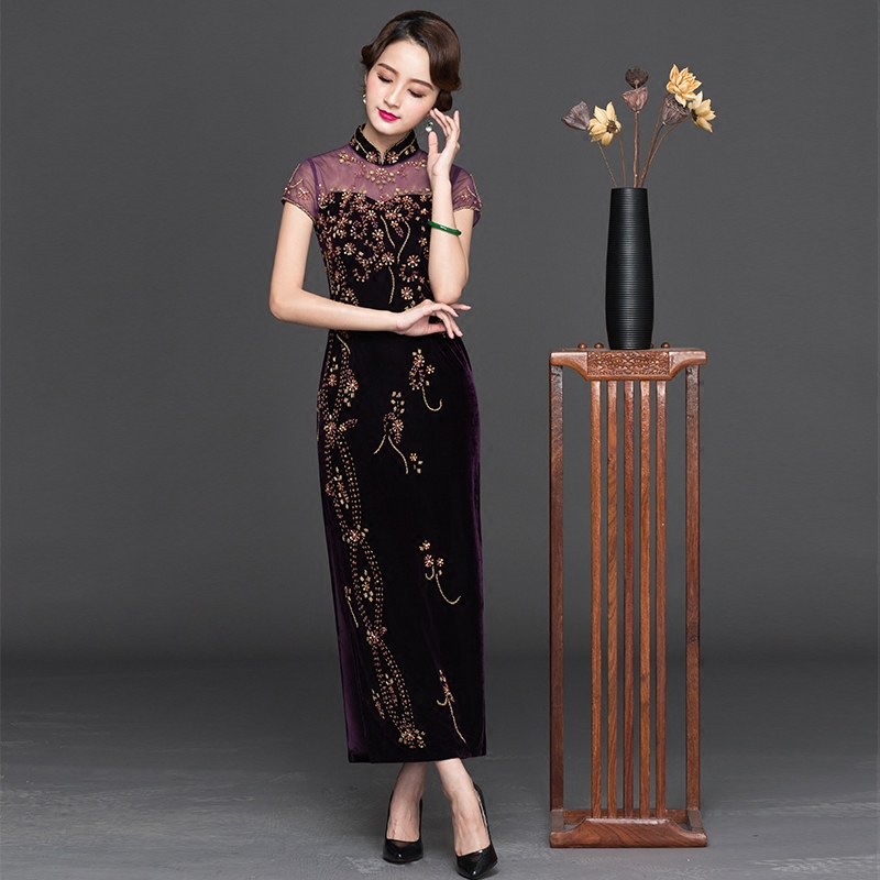 Classic long velvet cheongsam