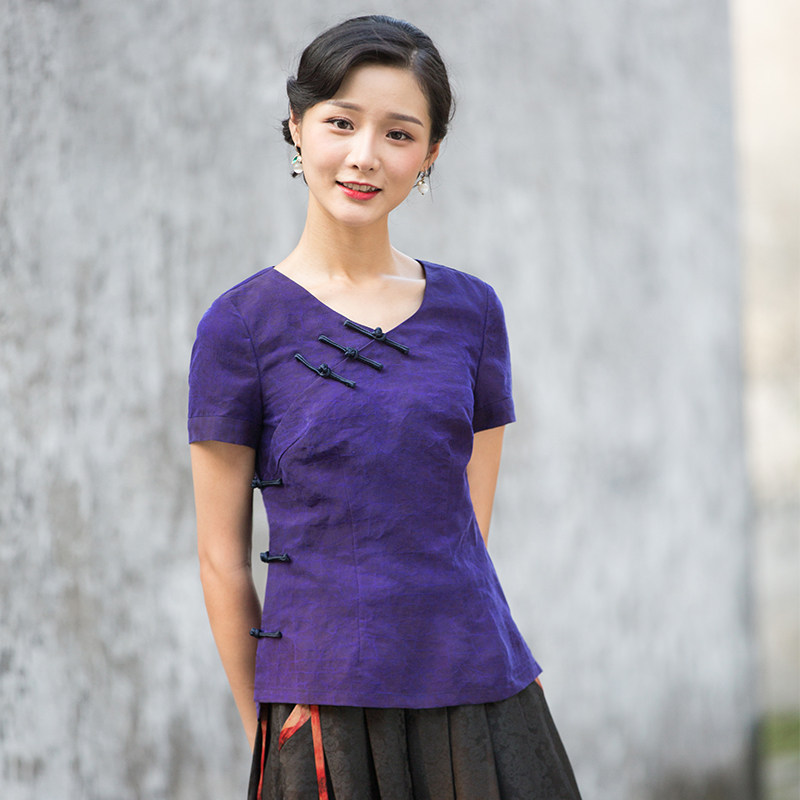 旗袍上衣改良时尚短款2025新款真丝香云纱盘扣复古风唐装上衣女夏