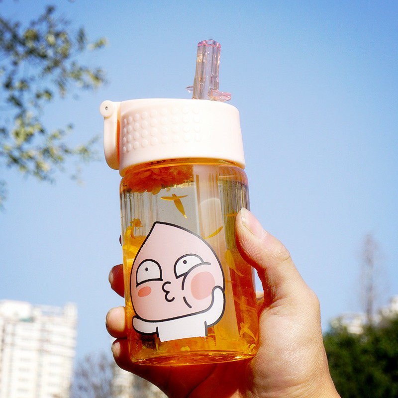 成人孕妇吸管杯玻璃杯儿童学生便携水杯可爱屁桃君防漏随手杯子