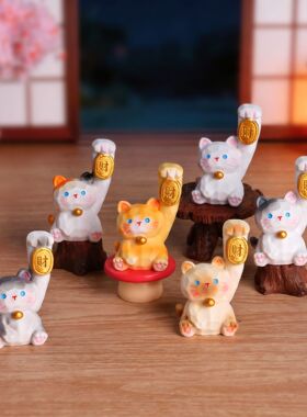 彩绘原创设计招财猫树脂桌面摆件卡通萌粒公仔家居工艺装饰小摆件