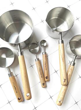 304不锈钢定量勺1.25/2.5/5/15/60/80/500ml木柄量杯融化锅油泼勺