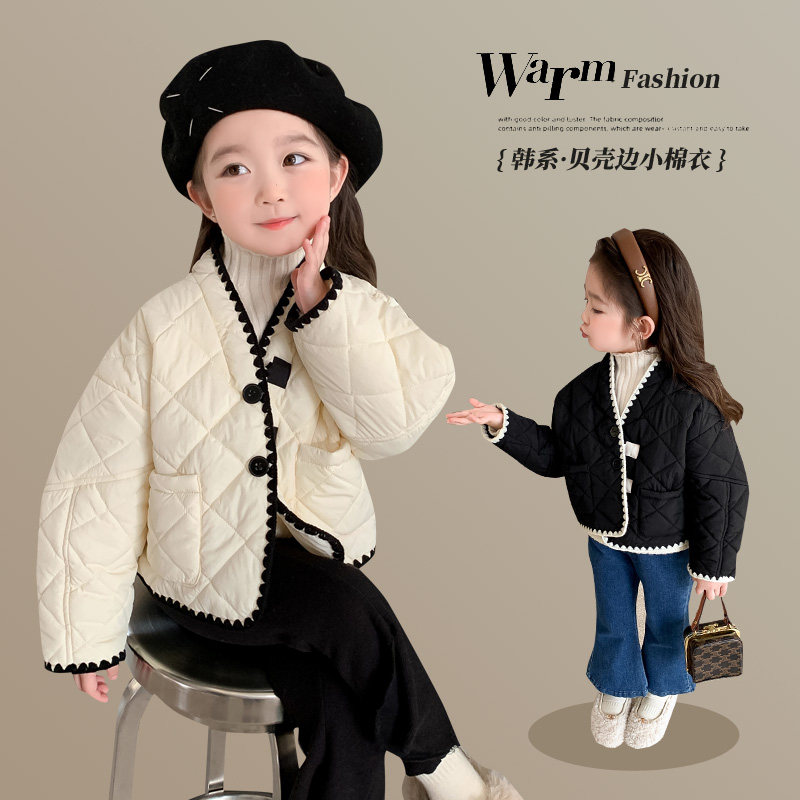 女童秋冬外套新款韩版儿童洋气轻薄夹棉棉服女宝宝小香风冬装棉衣
