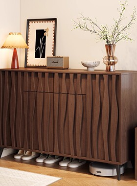 中古风鞋柜门口玄关收纳柜家用入户靠墙一体储物柜多层可定制