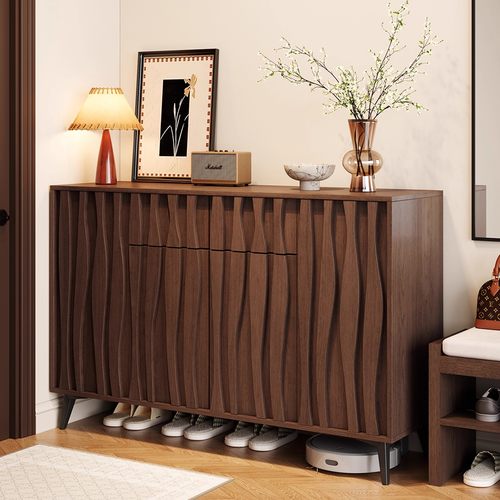 中古风鞋柜门口玄关收纳柜家用入户靠墙一体储物柜多层可定制