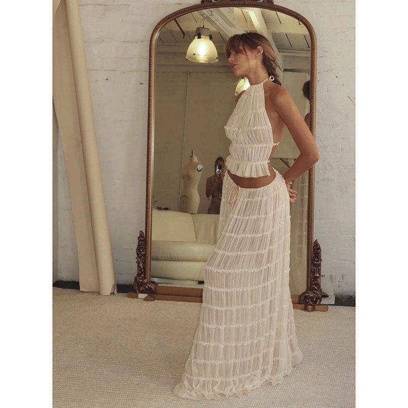 【纯欲天花板】度假写真挂脖露背雪纺泳衣配裙女三件套白色仙女裙,运动/瑜伽/健身/球迷用品,裹裙/披纱,淘宝优惠券,粉丝福利购,淘宝优惠卷