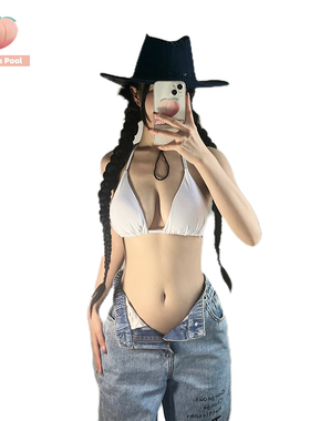 欧美ins简约性感白色单上衣海边度假纯欲显瘦辣妹比基尼泳衣