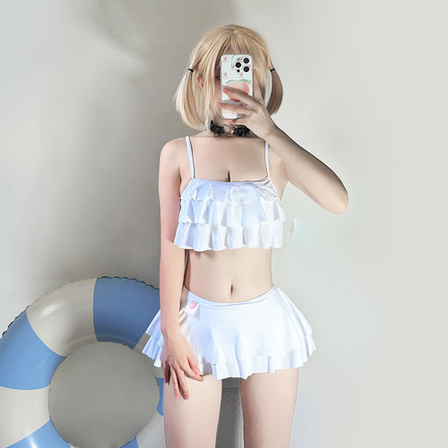 日系可爱二次元白色萝莉分体泳装