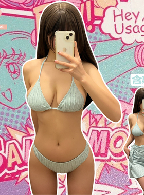 日系甜美可爱性感少女挂脖包臀裹裙三点式件套度假比基尼游泳衣女