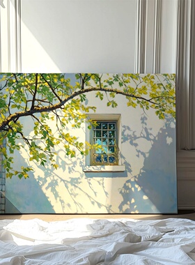 布纸有爱 夏日树影 小清新风景装饰画小众客厅横版壁画原创单幅画