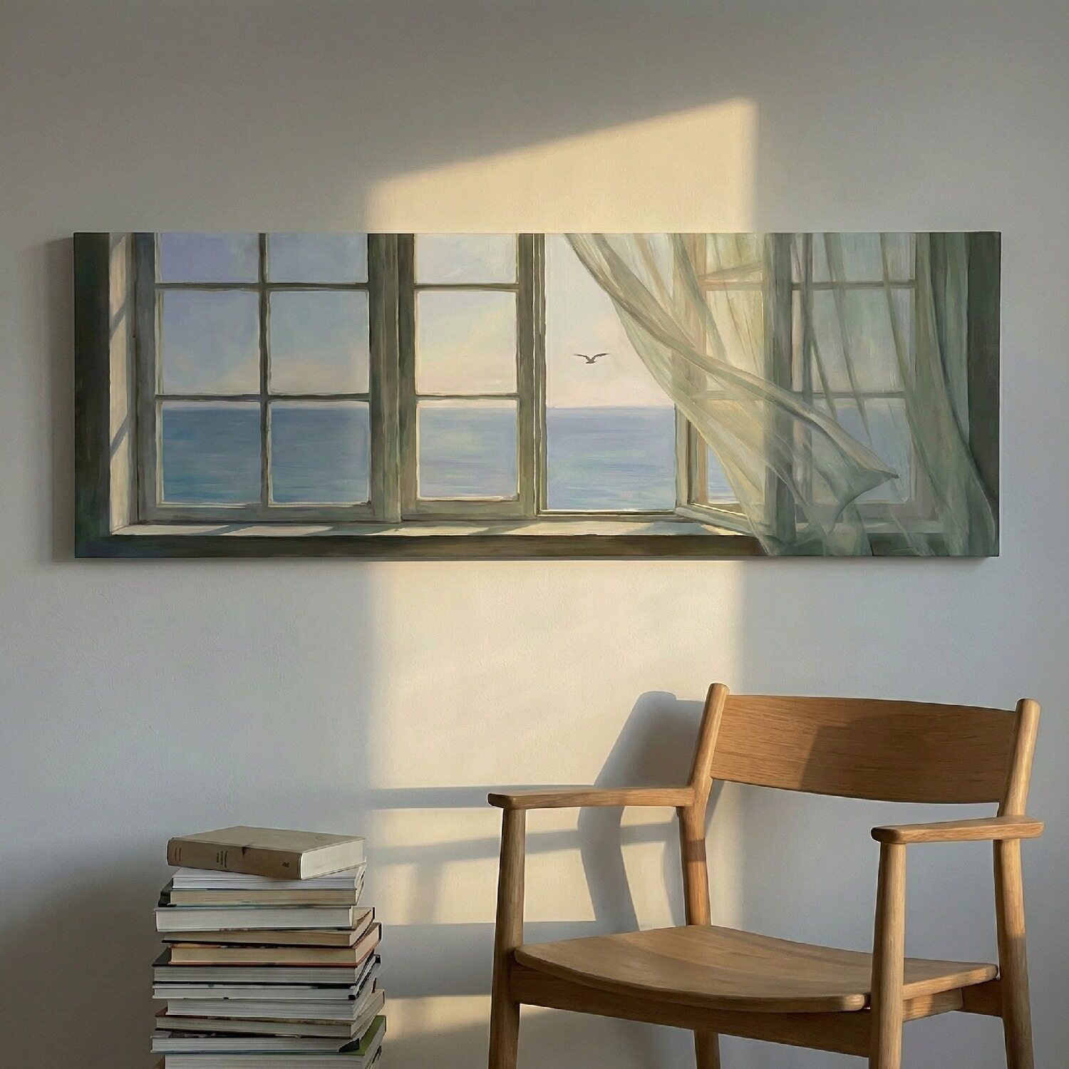 布纸有爱 窗外的海 小众风景艺术装饰画卧室床头横版创意挂画