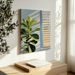 布纸有爱 窗畔琴翠 原创简约现代绿植装饰画单幅竖版卧室书房挂画