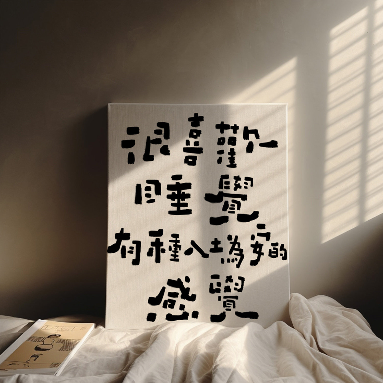 布纸有爱 睡睡平安 黑白手写文字装饰画卧室趣味挂画宿舍创意壁画