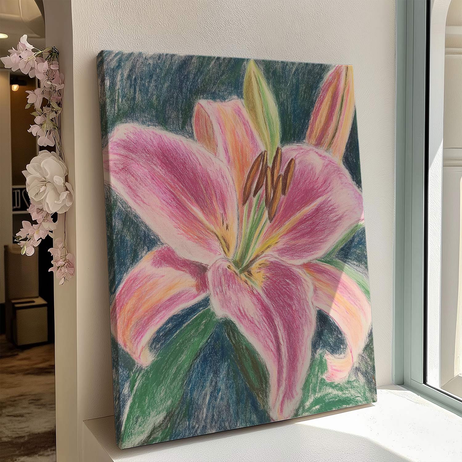 布纸有爱 花开童话 清新治愈百合花卉装饰画小众玄关客厅竖版挂画图片