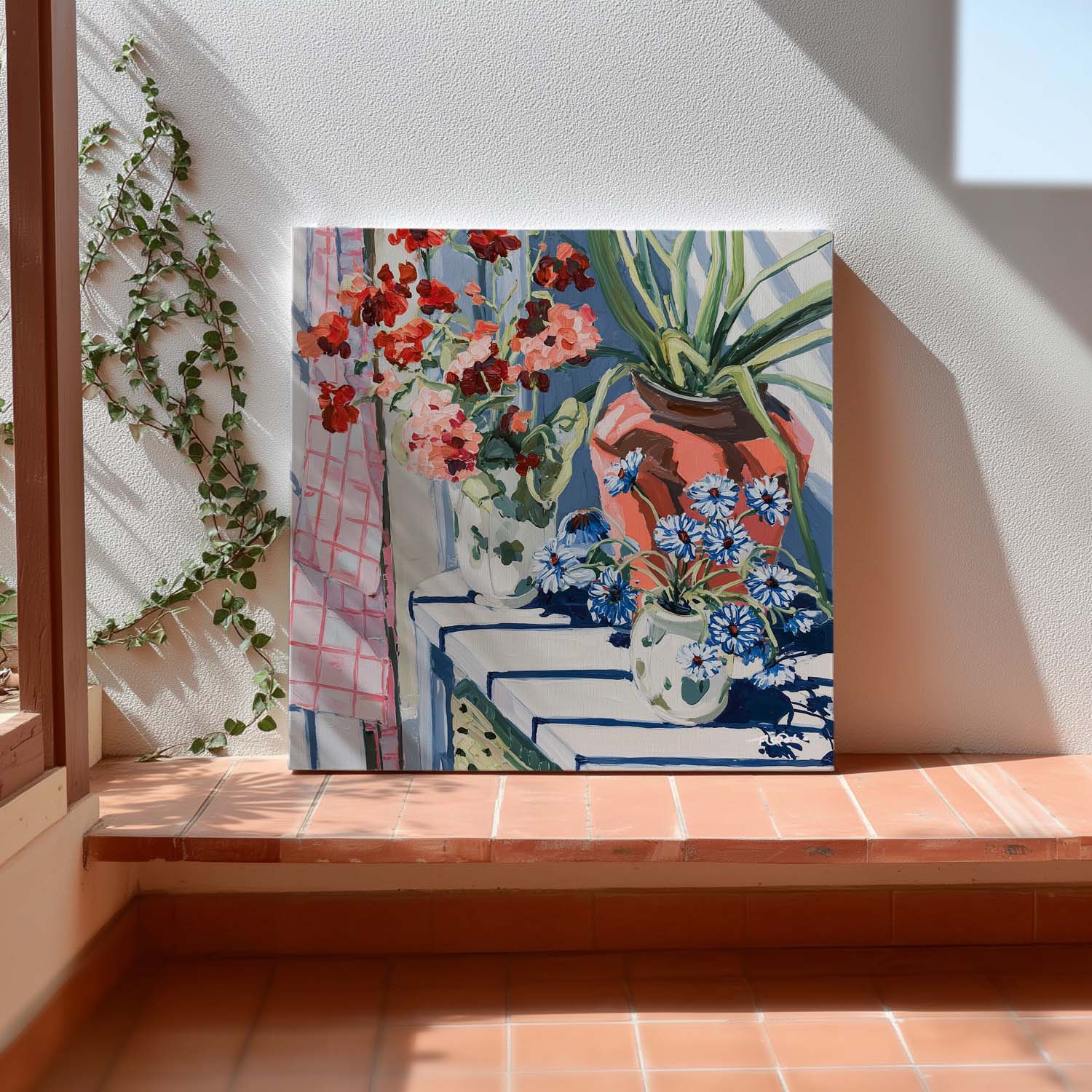 布纸有爱 阳光花沐 现代简约花卉装饰画客厅方形挂画玄关桌面摆画图片