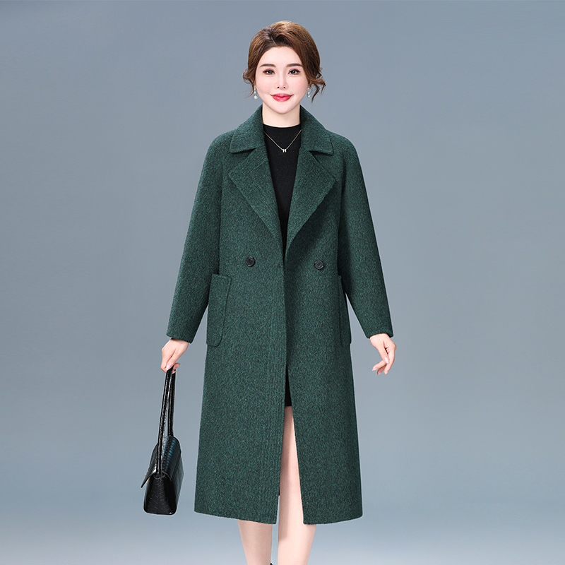 高端时尚年轻妈妈灰色双面呢大衣