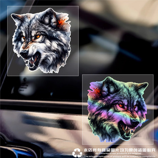 猛兽狼头贴画动物图案凶猛狼车贴门贴墙贴行李箱装饰贴画自粘贴