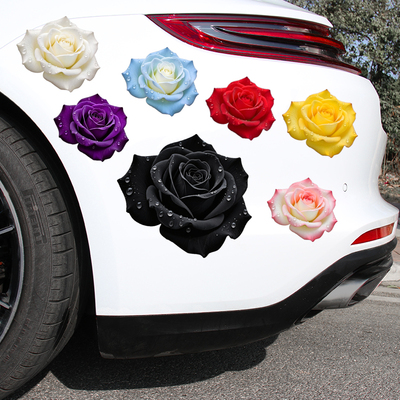 多色玫瑰汽车3D个性划痕遮挡贴纸