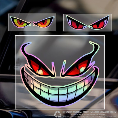 恶魔眼睛电动车贴纸汽车摩托车之眼头盔反光防水电瓶车小配件装饰