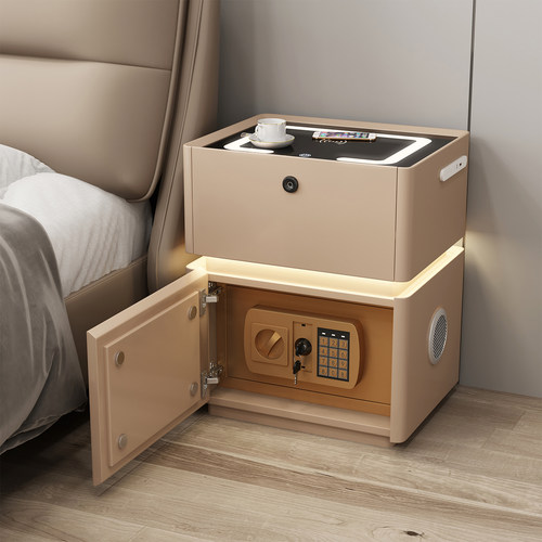 智能实木床头柜保险箱一体带锁