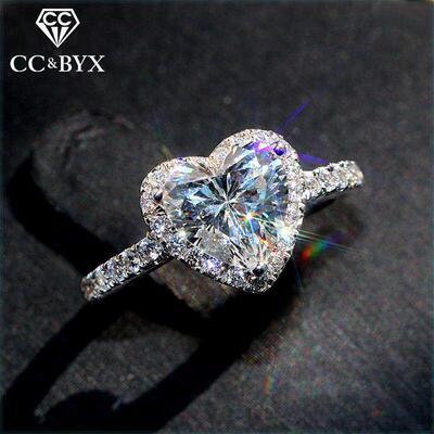 Heart Rings for Women Silver Color Bridal Jewelry Cubic Ring