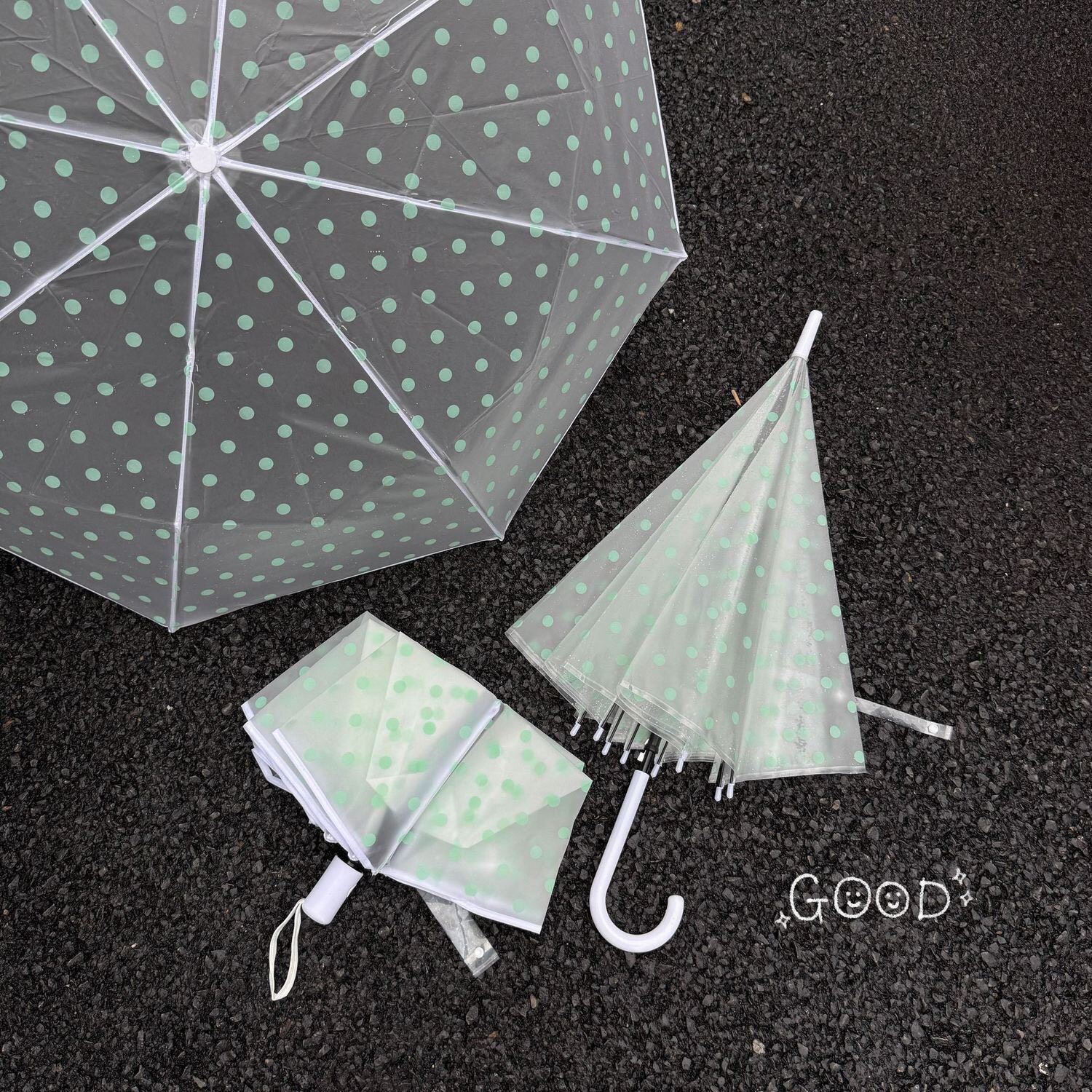 少女风波点透明长柄防晒防雨伞