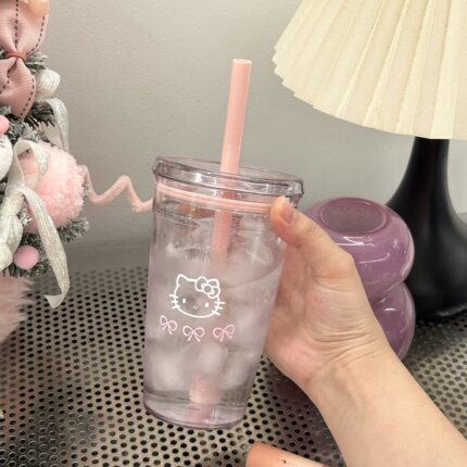 高颜值tritan耐高温吸管杯可爱卡通猫咪大容量桌面水杯咖啡杯女