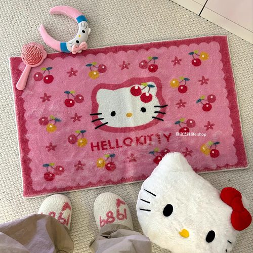 可爱卡通粉色猫咪浴室地垫