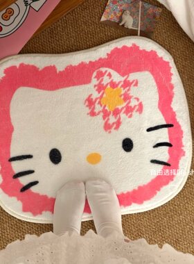 卡通少女嫩粉KT猫咪地毯仿羊绒加厚床边毯卧室防滑地垫客厅家用
