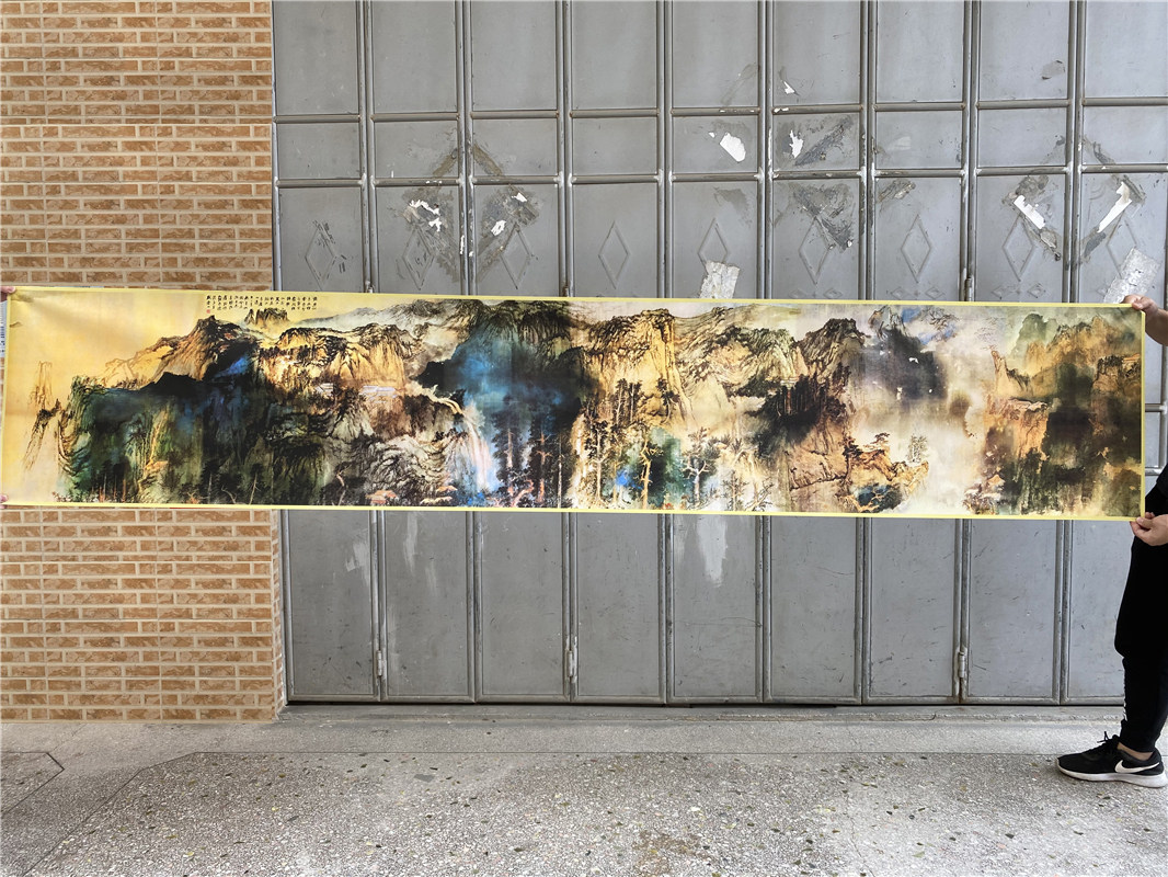 名家水墨风景山水国画横轴张大千庐山图家居卧室背景墙室内装饰画