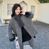 法式气质灰色格子羽绒服女冬超火好看高级小众白鸭绒加厚毛呢外套，女装短外套，2B227