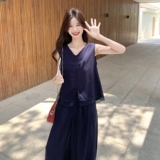慵懒松弛感休闲套装女2025年夏季新款设计感拼接背心阔腿裤两件套，商品下架区，浙宝165