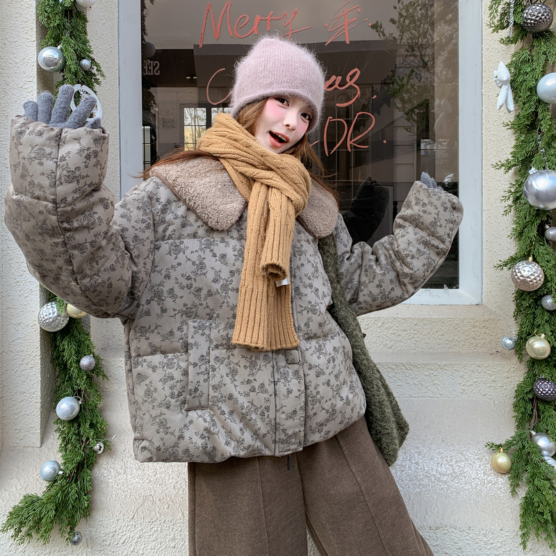 25冬现货2B227碎花撞皮毛领90绒羽绒服327P265K398，女装短外套，浙宝165