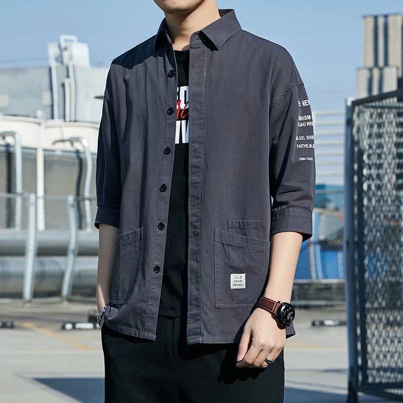 帅气宽松外套休闲衬衣短袖痞帅