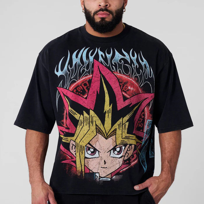 YOUNGLA联名Yu-Gi-Oh游戏王男士超大数码直喷夏季健身运动休闲T恤