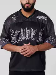 American Youngla Co-Branded Yu-Gi-Oh Oversized T-Shirt for Fitness, Sports, Loose Fit, Casual Short-Sleeve with Holes
